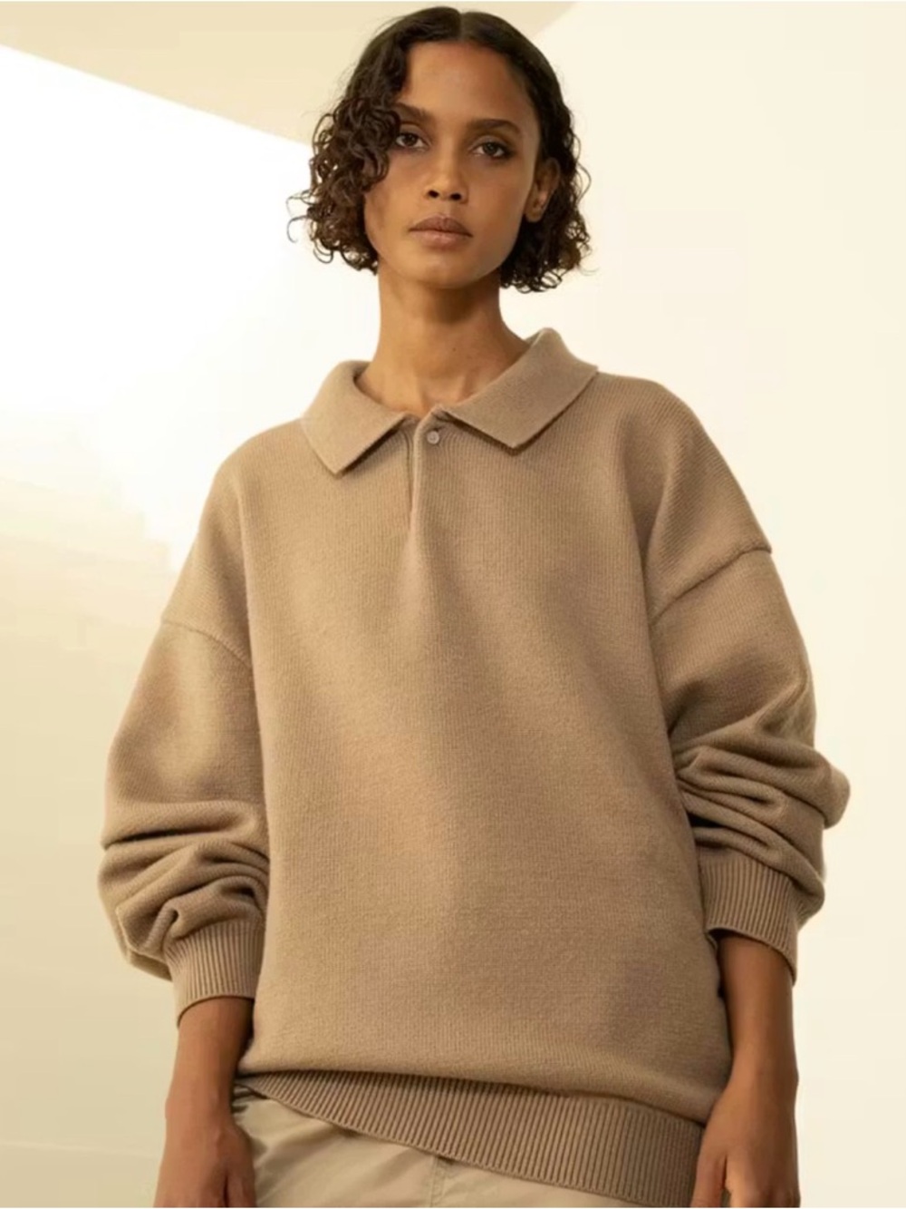 NWT FEAR OF GOD ESSENTIALS Oversized Knitted Polo Sweater Heather color unisex